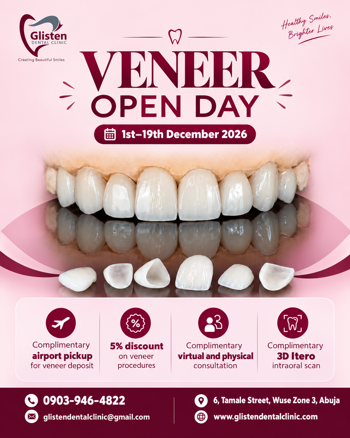 Veneer Open Day at Glisten Dental Clinic Abuja, 1–19 December 2026